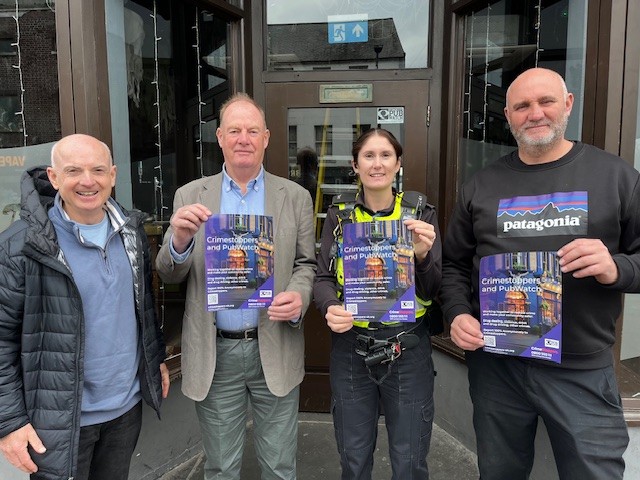 L to R: Gary Murray, Crimestoppers North West Regional Manager; Joe Murray, North West PubWatch; Sarah Hindle, Cumbria Police; Jason Fisher, Whitehaven PubWatch.